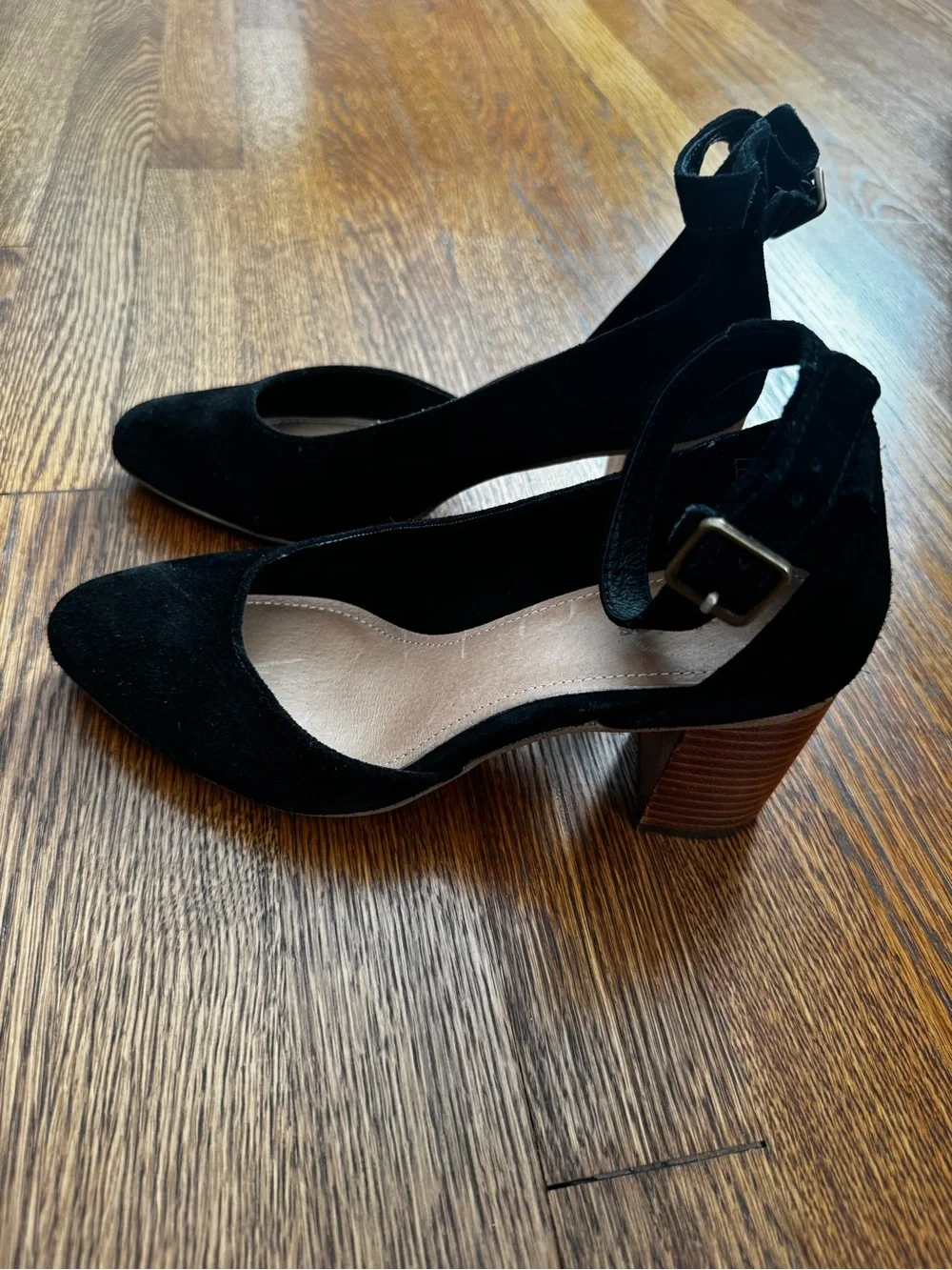 Soludos Black Suede Pointed-Toe Ankle-Strap Heels